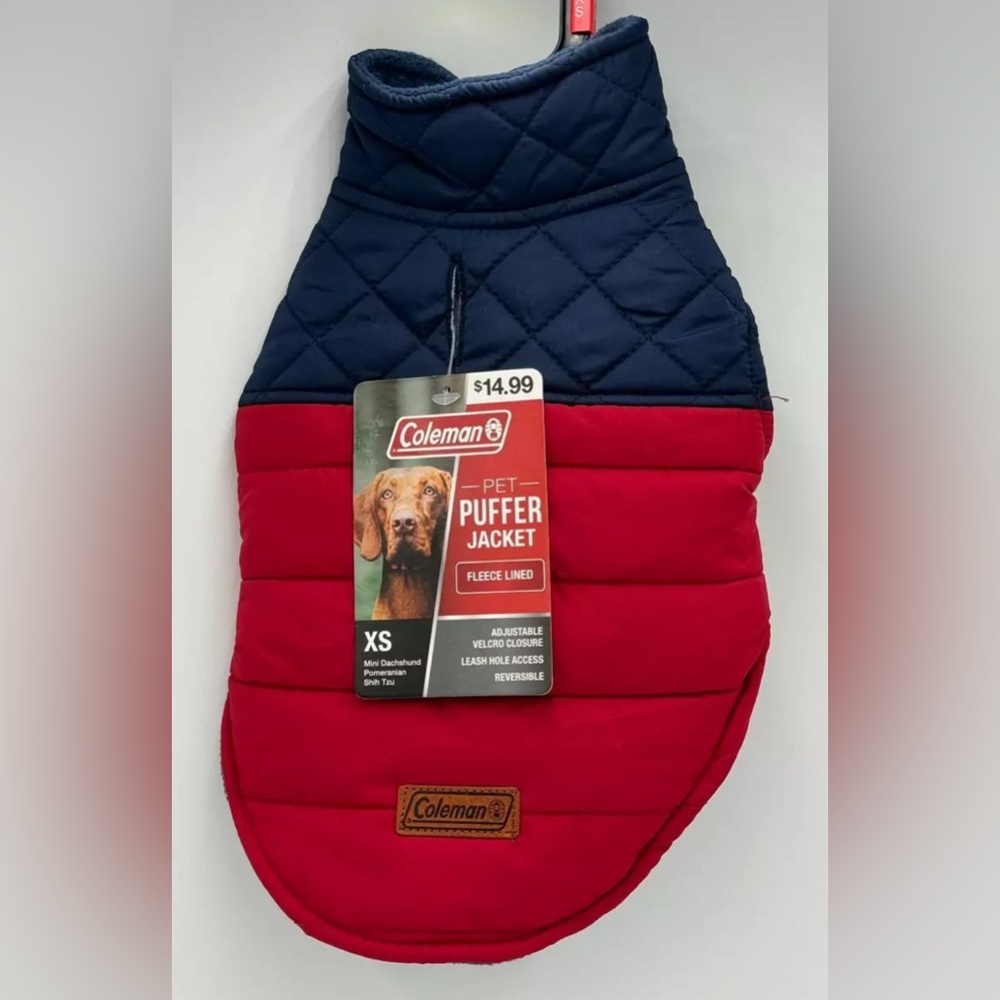 Coleman Dog Puffer Vest fleece lined reversible NWT size XS